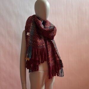 Vivienne Westwood NVT Burgundy and Blue WoOL  Poncho with Fringe UNISEX